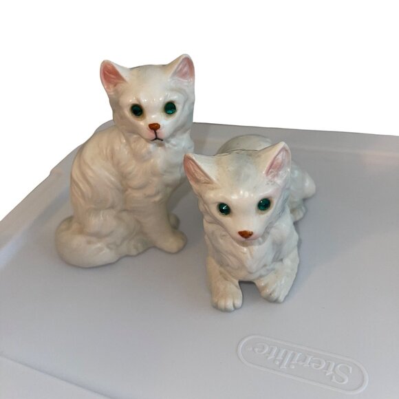 Vintage Cat Salt Pepper Shakers Cream Ceramics Persian Jeweled Eyes Japan - Picture 11 of 11
